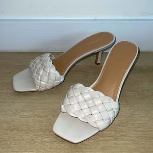 White Quilted slide heeled sandals